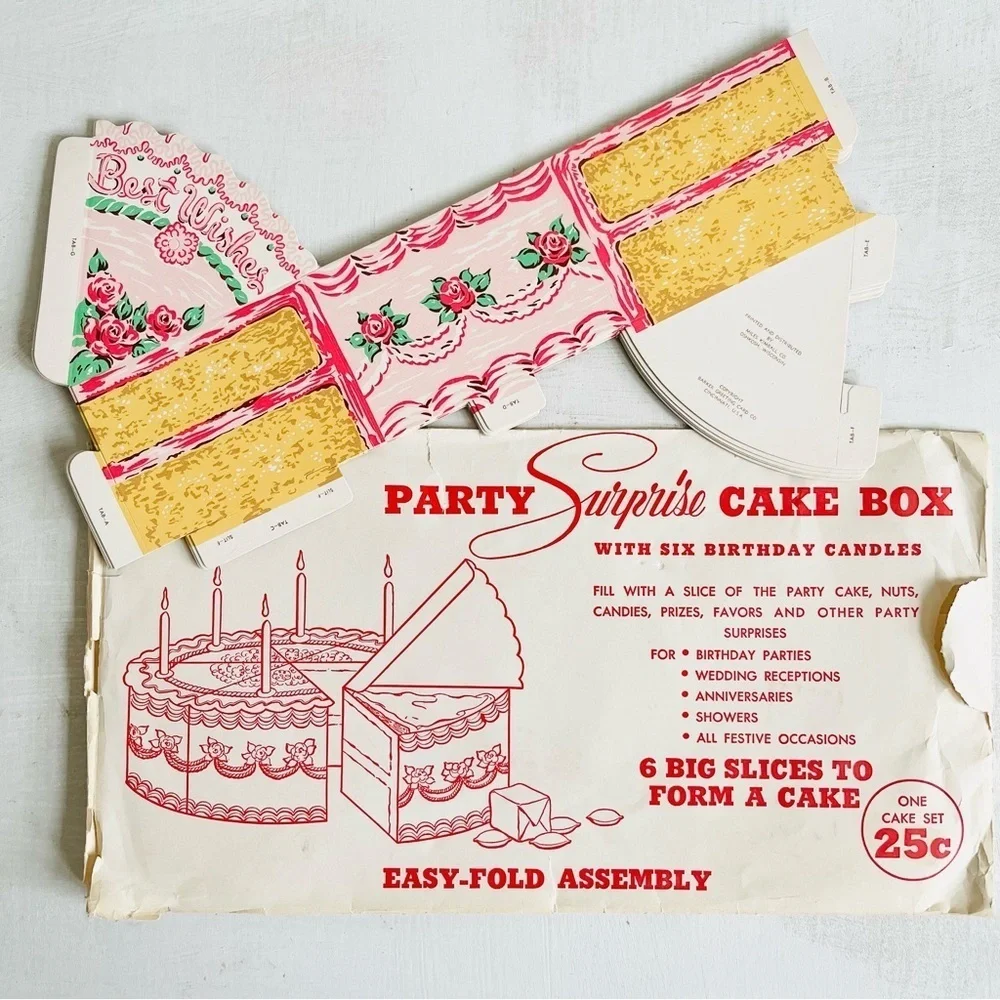 [Miles Kimball] Vintage Party 6 Big Cake Slices Cake Foldable Favor Boxes